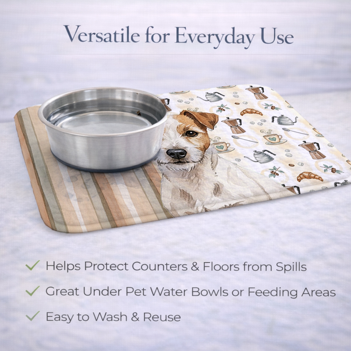 Picture of Carolines Treasures WDK7590DDM 21 x 14 in. White with Tan Markings Russell Terrier Coffee Bar Dish Drying Mat