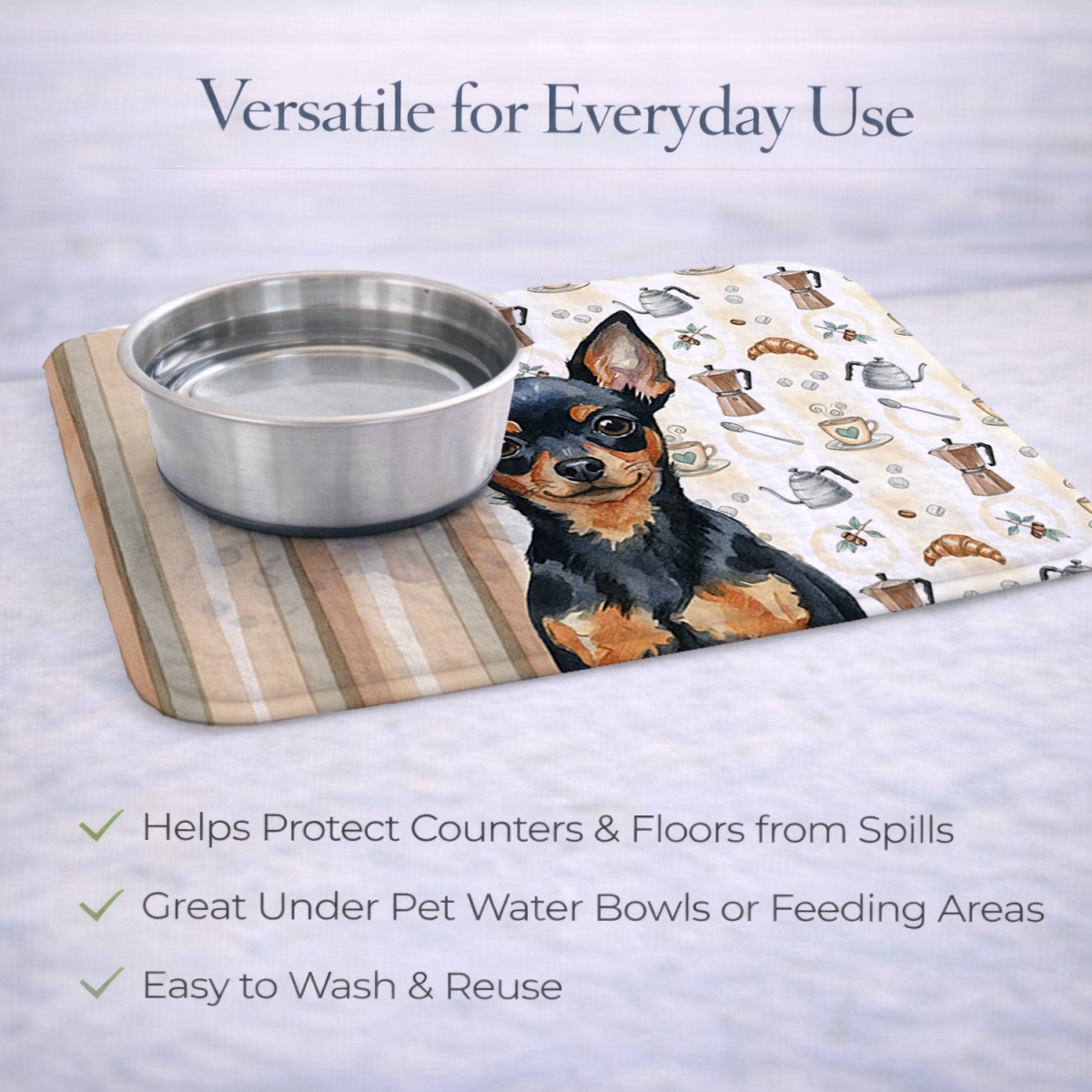 Picture of Carolines Treasures WDK7591DDM 21 x 14 in. Black & Tan Russian Toy Coffee Bar Dish Drying Mat