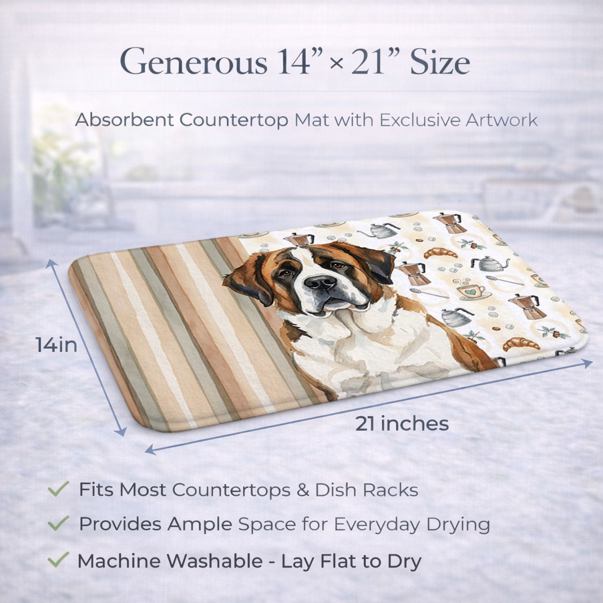 Picture of Carolines Treasures WDK7592DDM 21 x 14 in. Brindle & White Saint Bernard Coffee Bar Dish Drying Mat