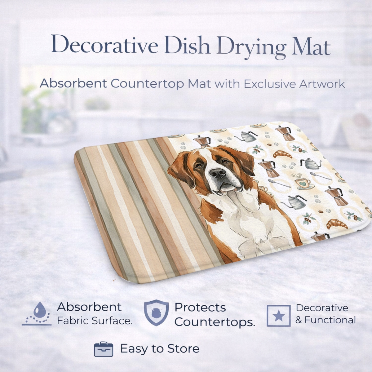 Picture of Carolines Treasures WDK7593DDM 21 x 14 in. Brown & White Saint Bernard Coffee Bar Dish Drying Mat