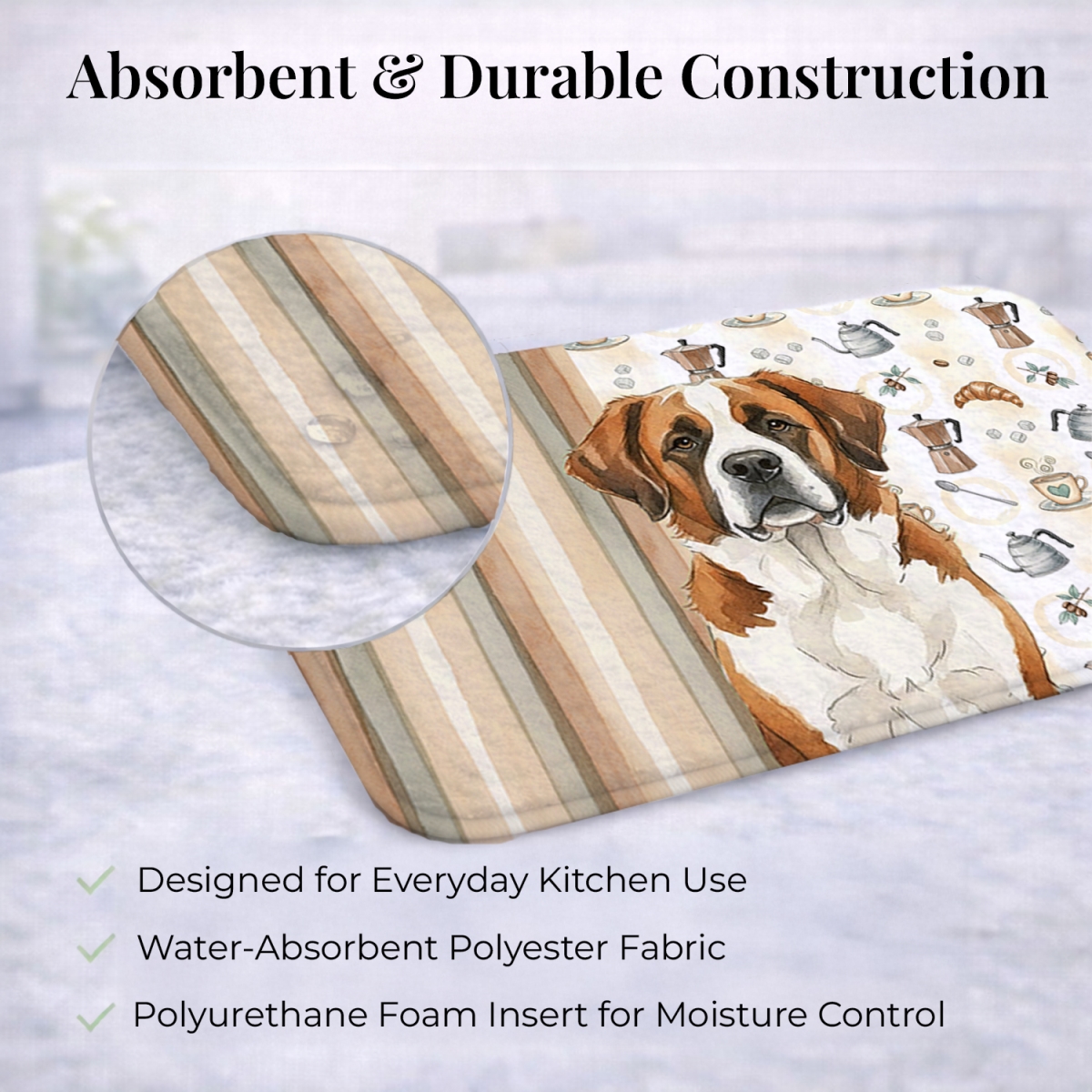 Picture of Carolines Treasures WDK7593DDM 21 x 14 in. Brown & White Saint Bernard Coffee Bar Dish Drying Mat