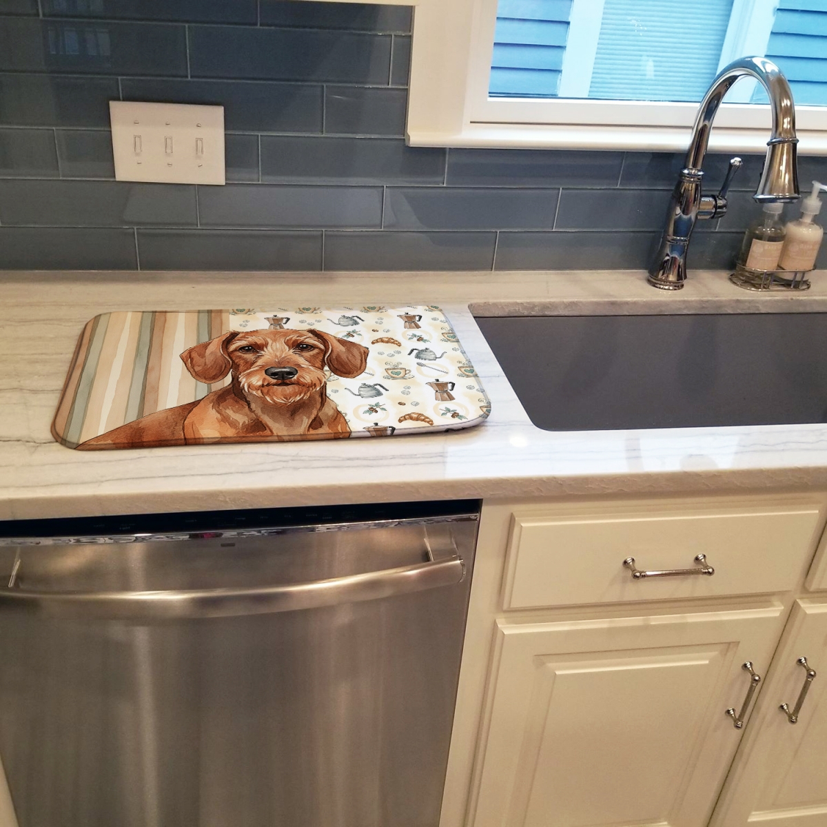Picture of Carolines Treasures WDK7402DDM 21 x 14 in. Wirehaired Red Dachshund Coffee Bar Dish Drying Mat