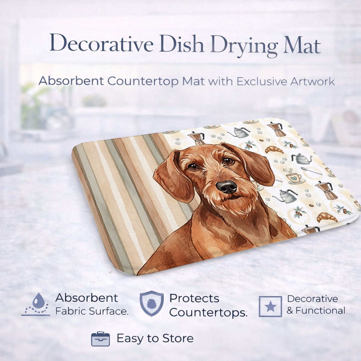 Picture of Carolines Treasures WDK7402DDM 21 x 14 in. Wirehaired Red Dachshund Coffee Bar Dish Drying Mat