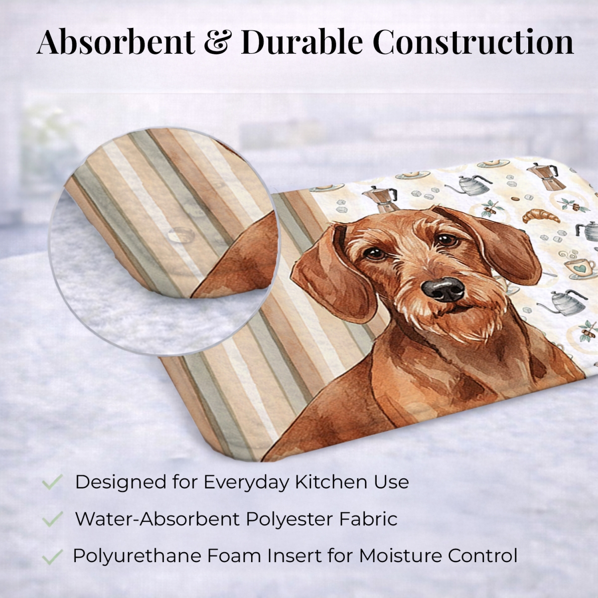 Picture of Carolines Treasures WDK7402DDM 21 x 14 in. Wirehaired Red Dachshund Coffee Bar Dish Drying Mat