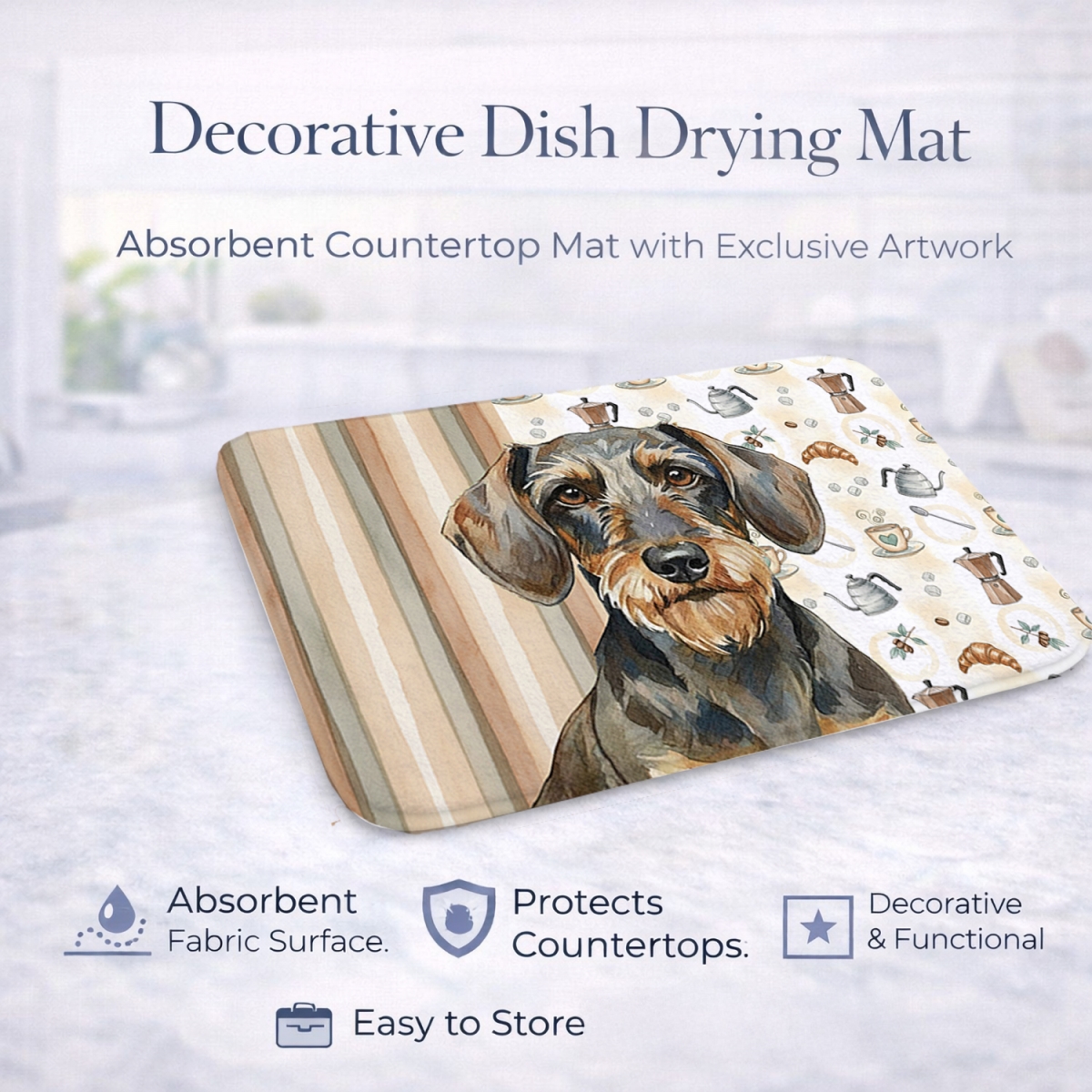 Picture of Carolines Treasures WDK7403DDM 21 x 14 in. Wirehaired Wild Boar Dachshund Coffee Bar Dish Drying Mat