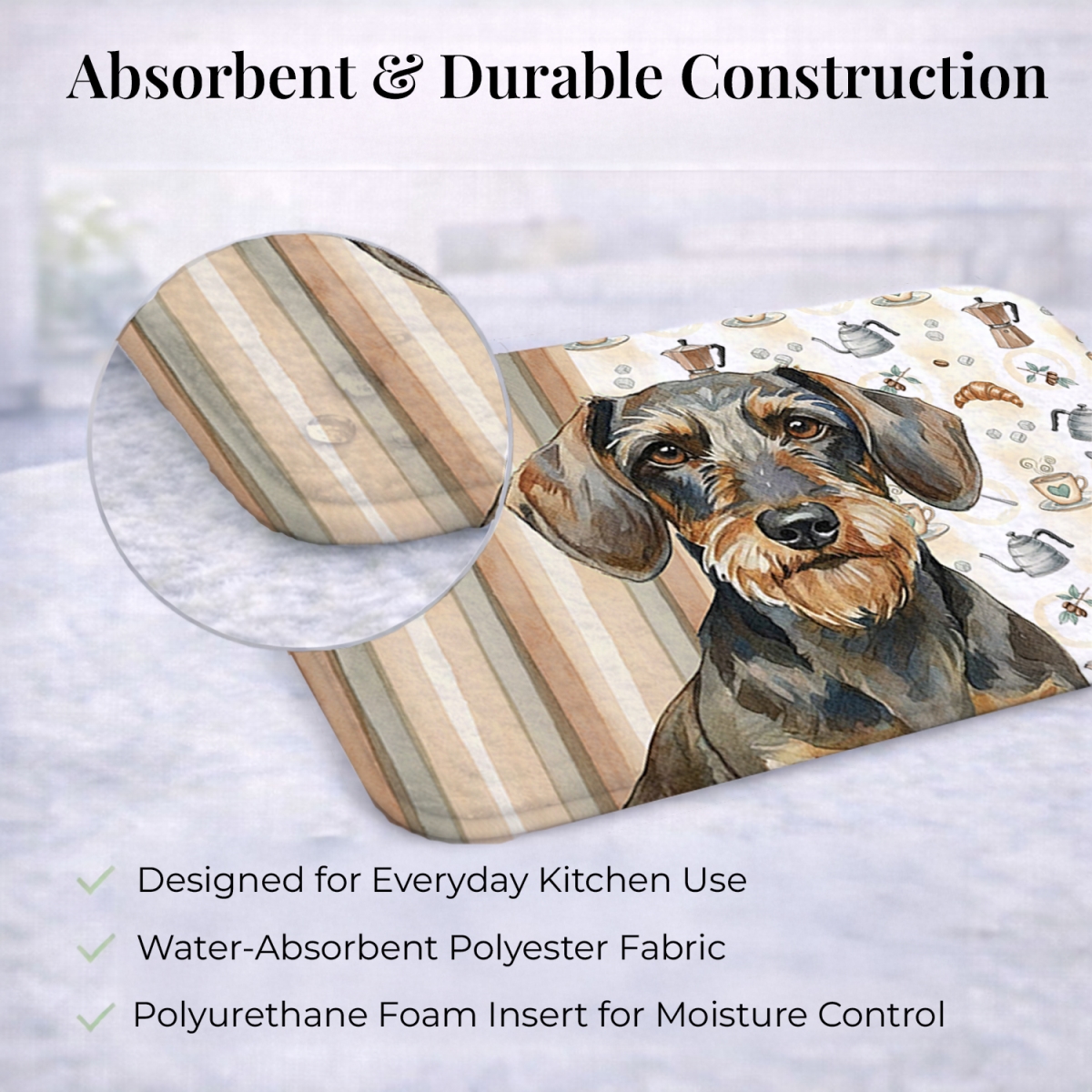 Picture of Carolines Treasures WDK7403DDM 21 x 14 in. Wirehaired Wild Boar Dachshund Coffee Bar Dish Drying Mat