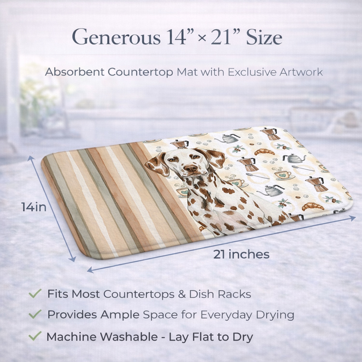 Picture of Carolines Treasures WDK7405DDM 21 x 14 in. Liver Dalmatian Coffee Bar Dish Drying Mat