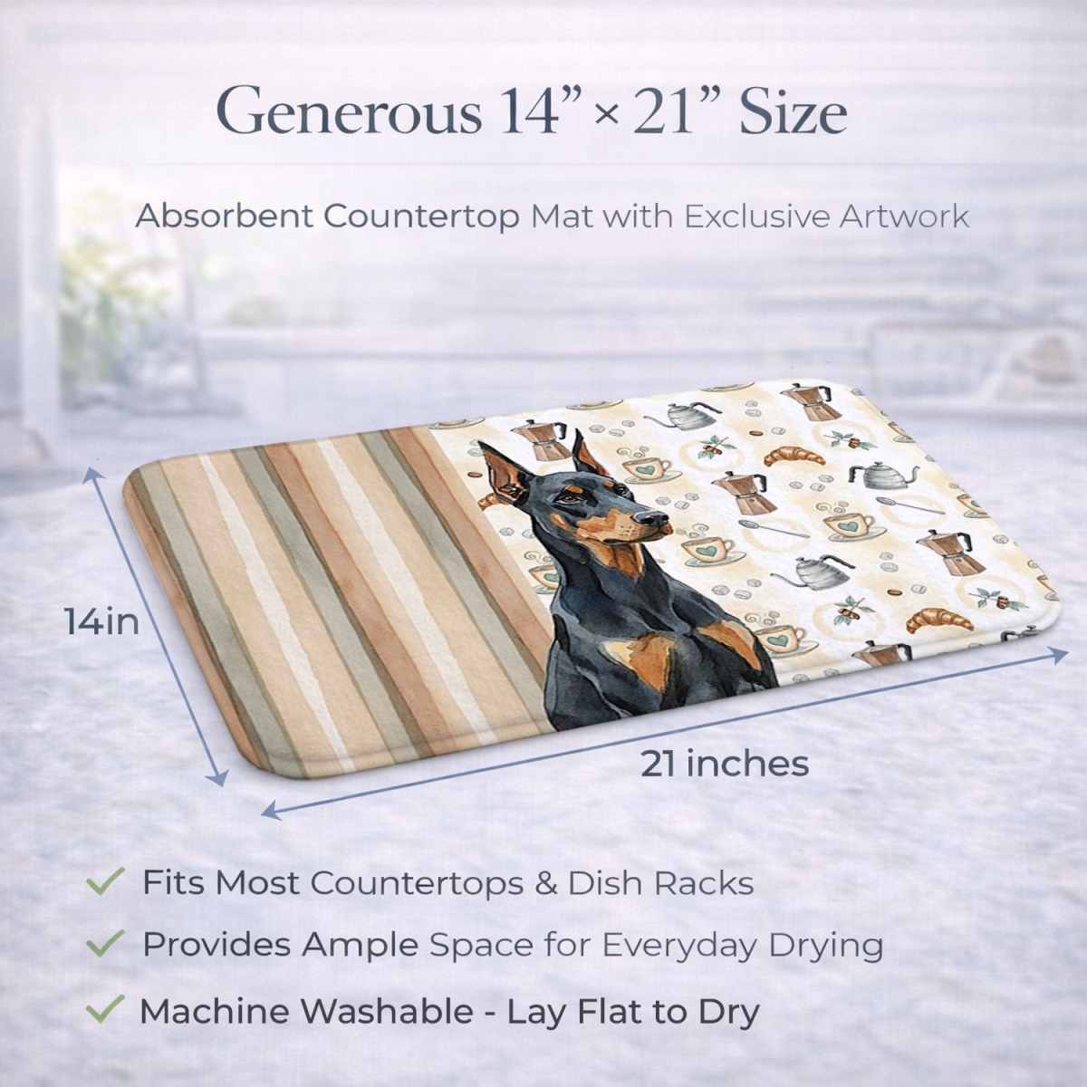 Picture of Carolines Treasures WDK7407DDM 21 x 14 in. Doberman Pinscher Coffee Bar Dish Drying Mat