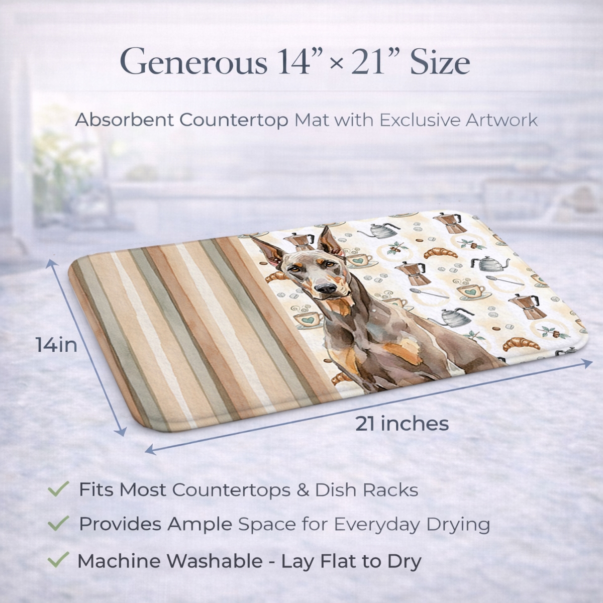 Picture of Carolines Treasures WDK7408DDM 21 x 14 in. Fawn Doberman Pinscher Coffee Bar Dish Drying Mat