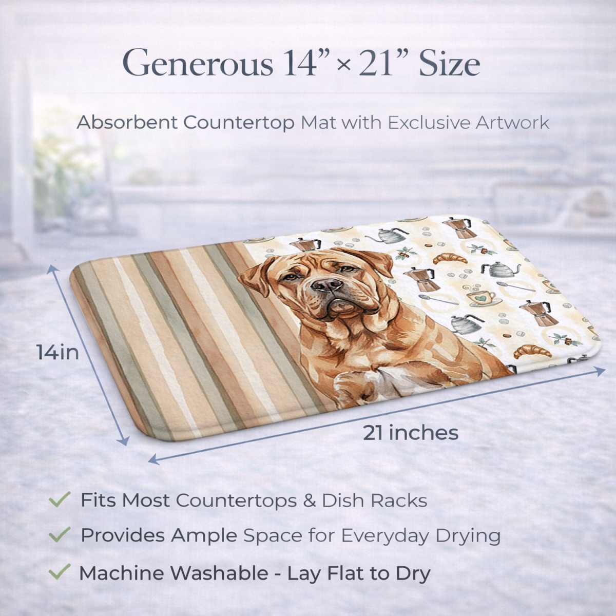 Picture of Carolines Treasures WDK7411DDM 21 x 14 in. Dogue De Bordeaux Coffee Bar Dish Drying Mat