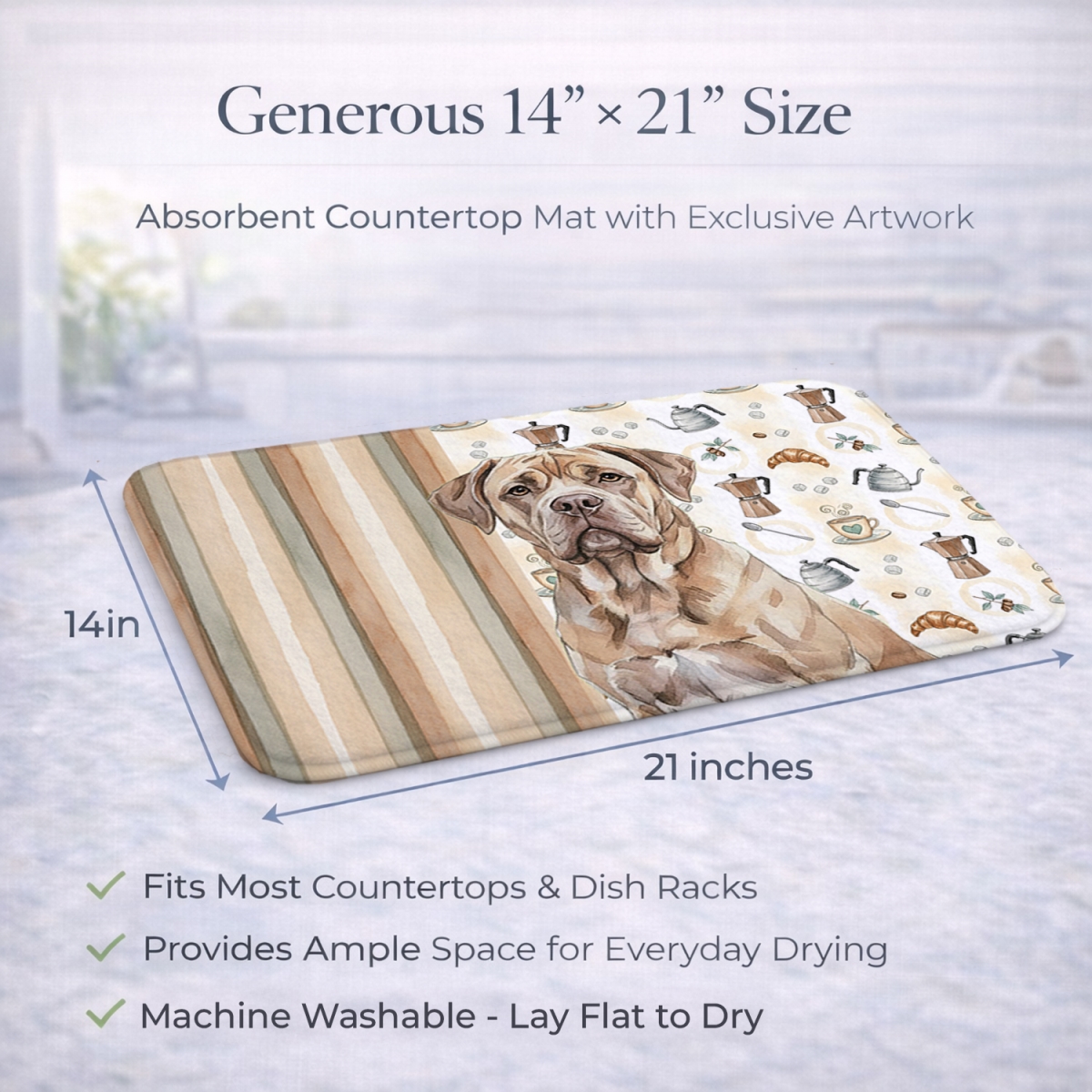 Picture of Carolines Treasures WDK7412DDM 21 x 14 in. Isabella Dogue De Bordeaux Coffee Bar Dish Drying Mat