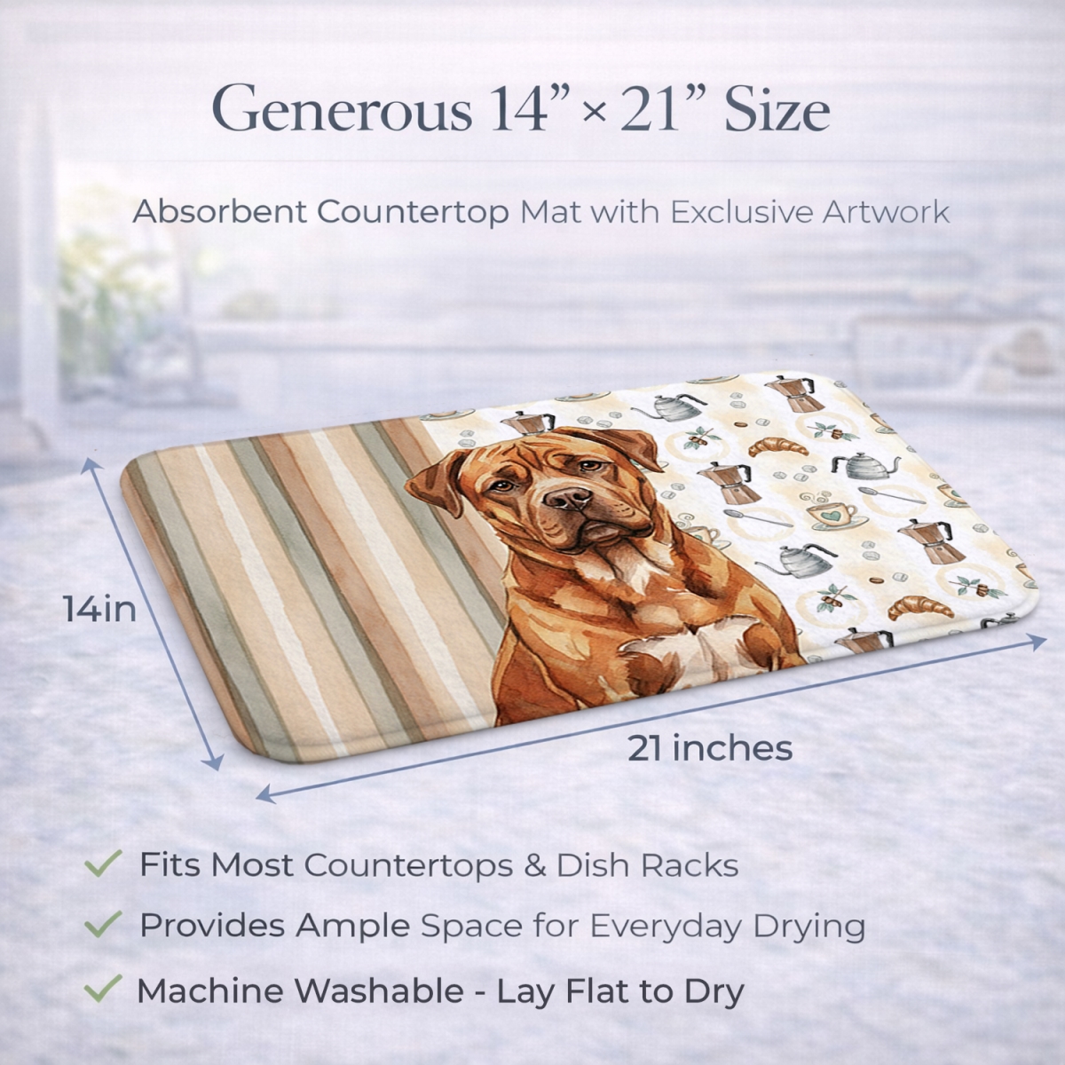 Picture of Carolines Treasures WDK7413DDM 21 x 14 in. Mahogany Dogue De Bordeaux Coffee Bar Dish Drying Mat