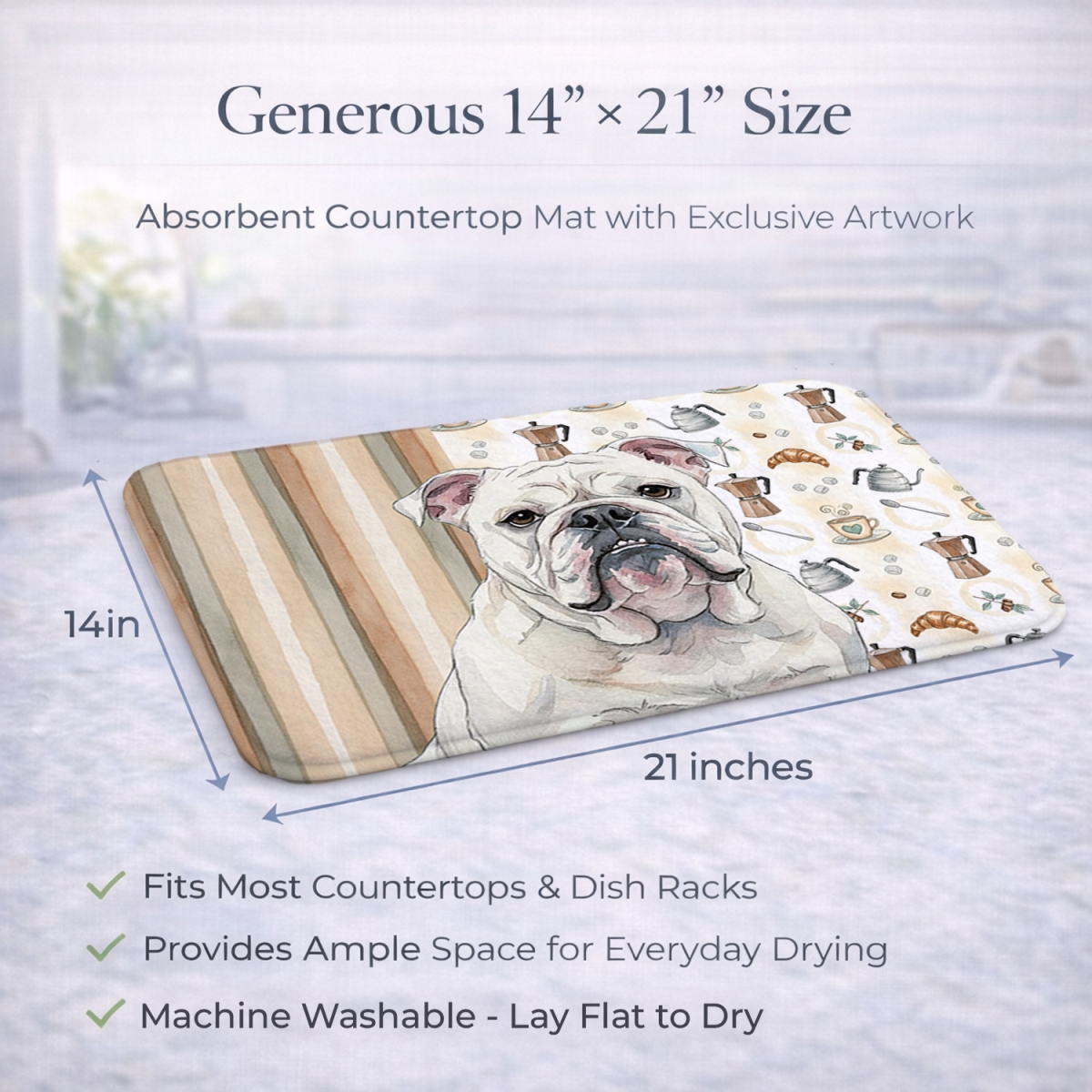 Picture of Carolines Treasures WDK7415DDM 21 x 14 in. White English Bulldog Coffee Bar Dish Drying Mat