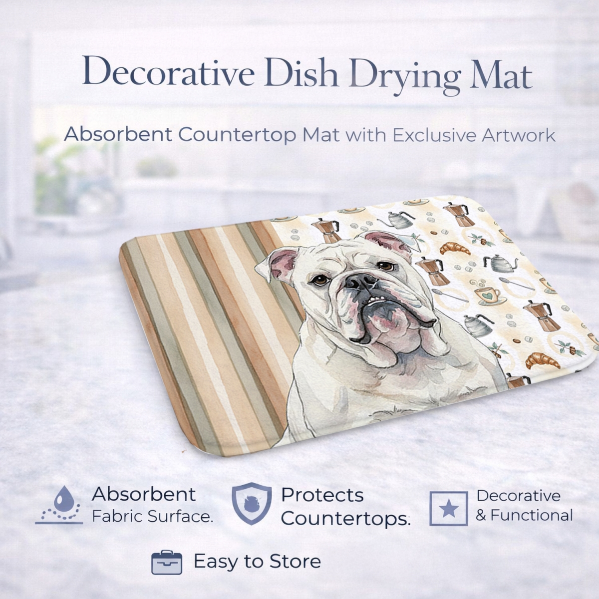 Picture of Carolines Treasures WDK7415DDM 21 x 14 in. White English Bulldog Coffee Bar Dish Drying Mat