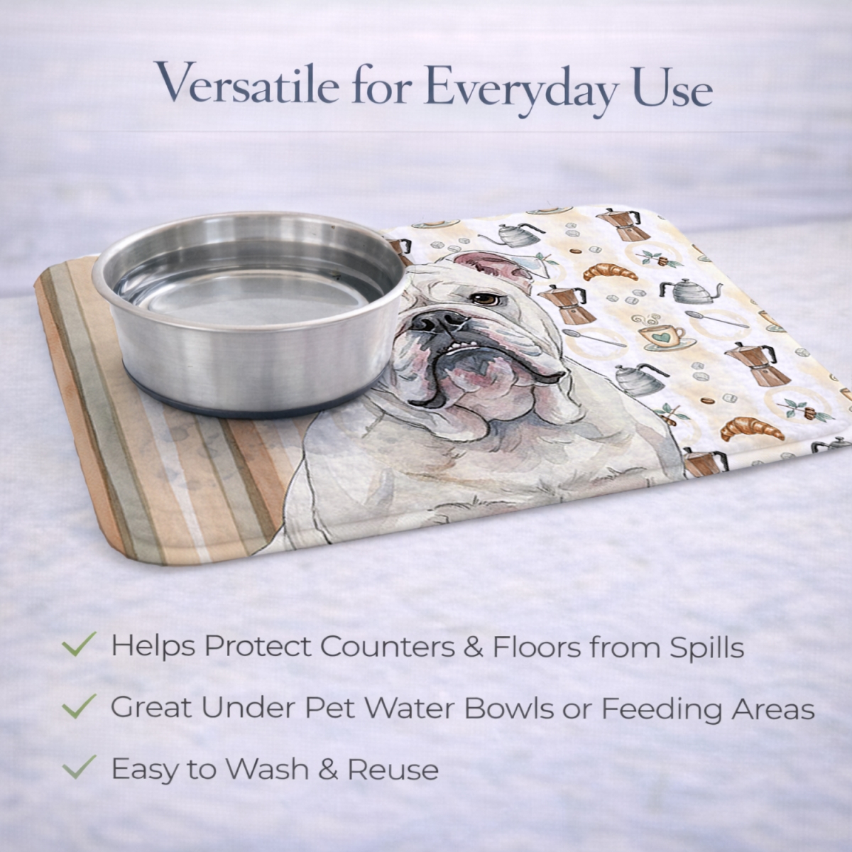 Picture of Carolines Treasures WDK7415DDM 21 x 14 in. White English Bulldog Coffee Bar Dish Drying Mat