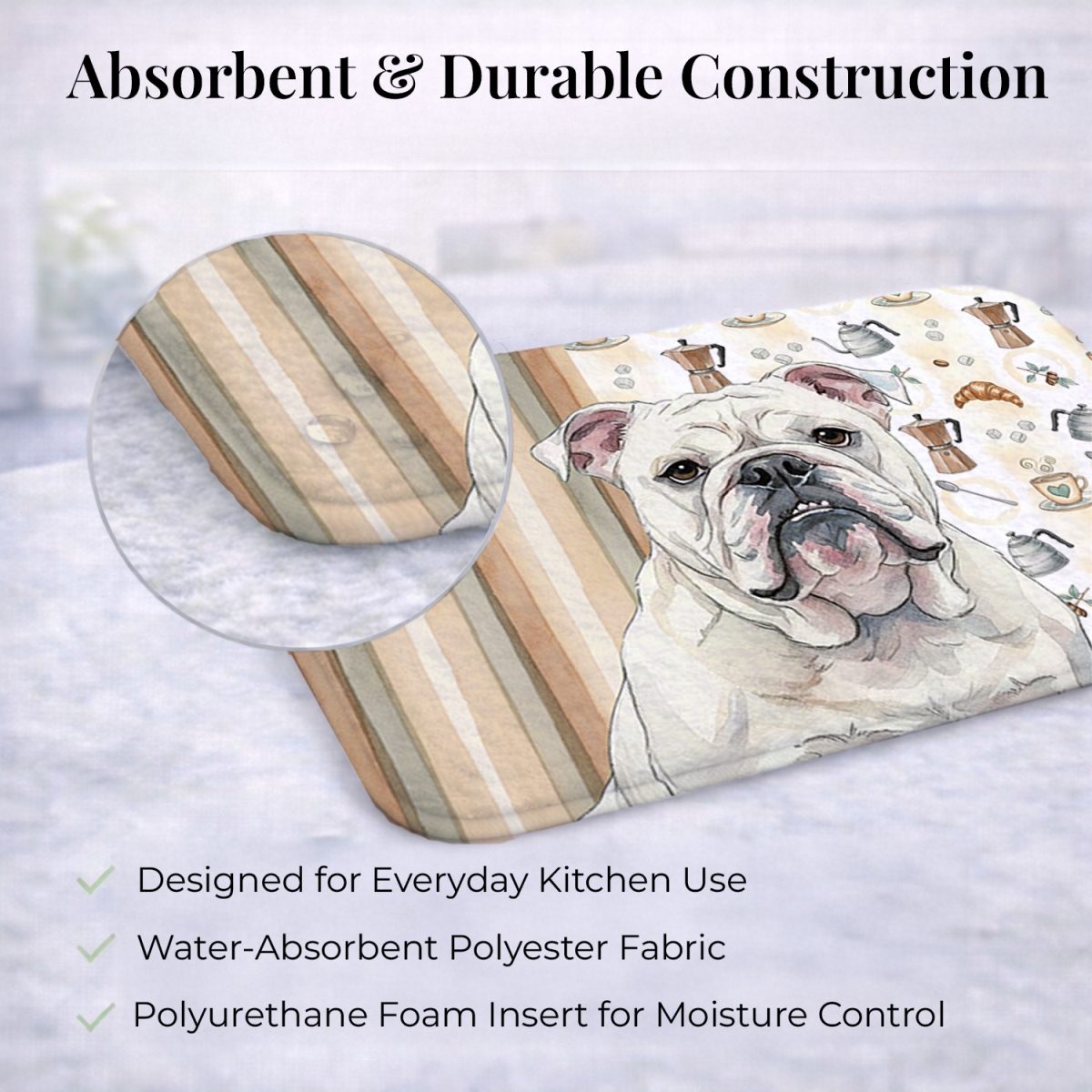 Picture of Carolines Treasures WDK7415DDM 21 x 14 in. White English Bulldog Coffee Bar Dish Drying Mat