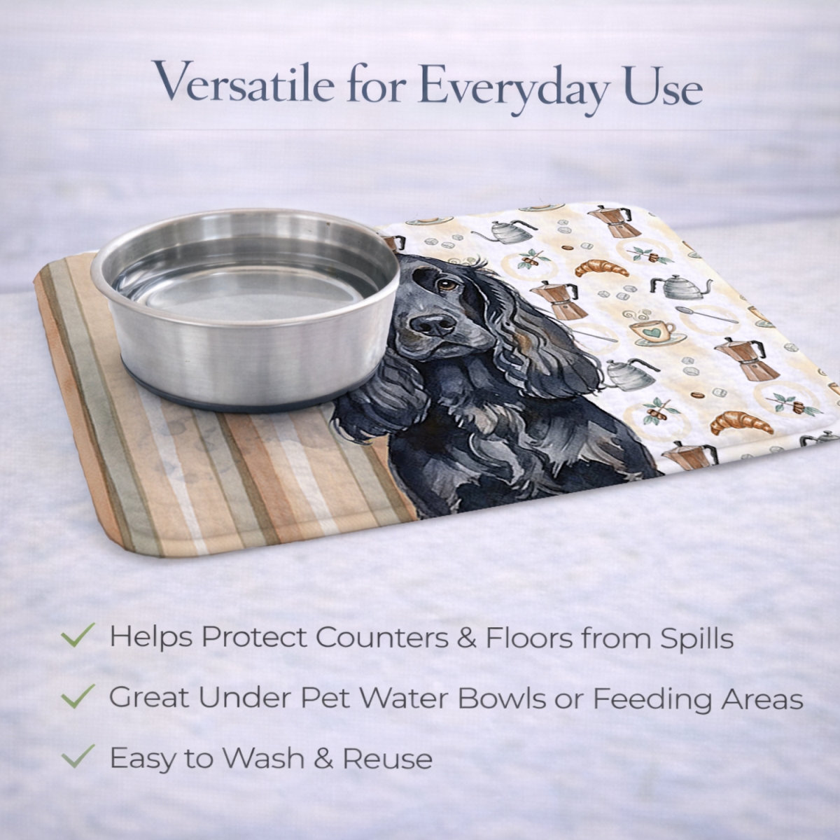 Picture of Carolines Treasures WDK7416DDM 21 x 14 in. Black English Cocker Spaniel Coffee Bar Dish Drying Mat
