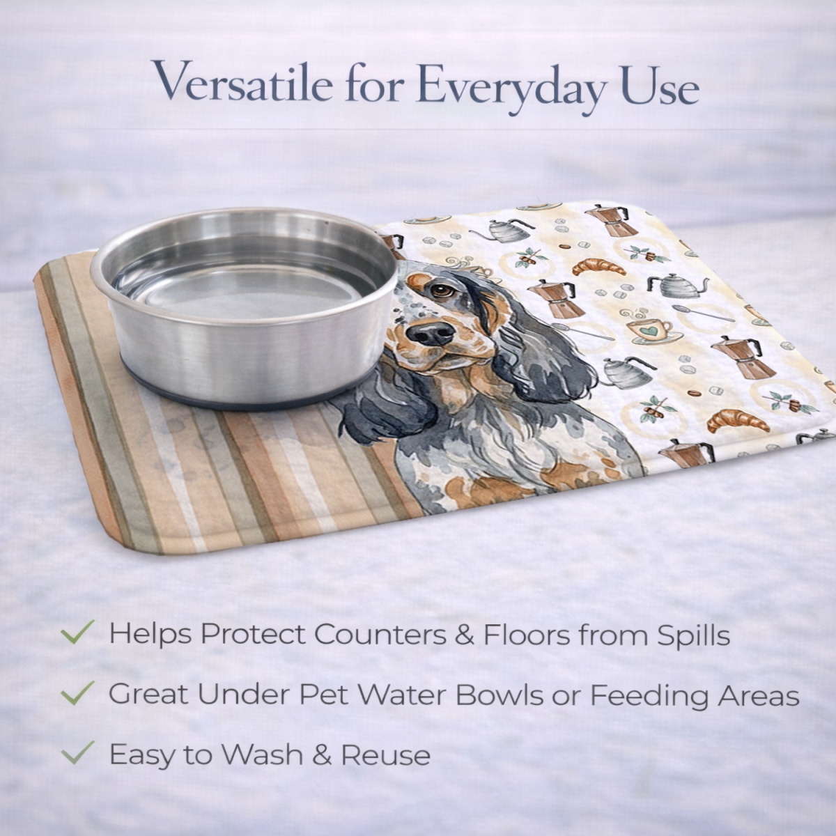 Picture of Carolines Treasures WDK7417DDM 21 x 14 in. Blue Roan & Tan English Cocker Spaniel Coffee Bar Dish Drying Mat