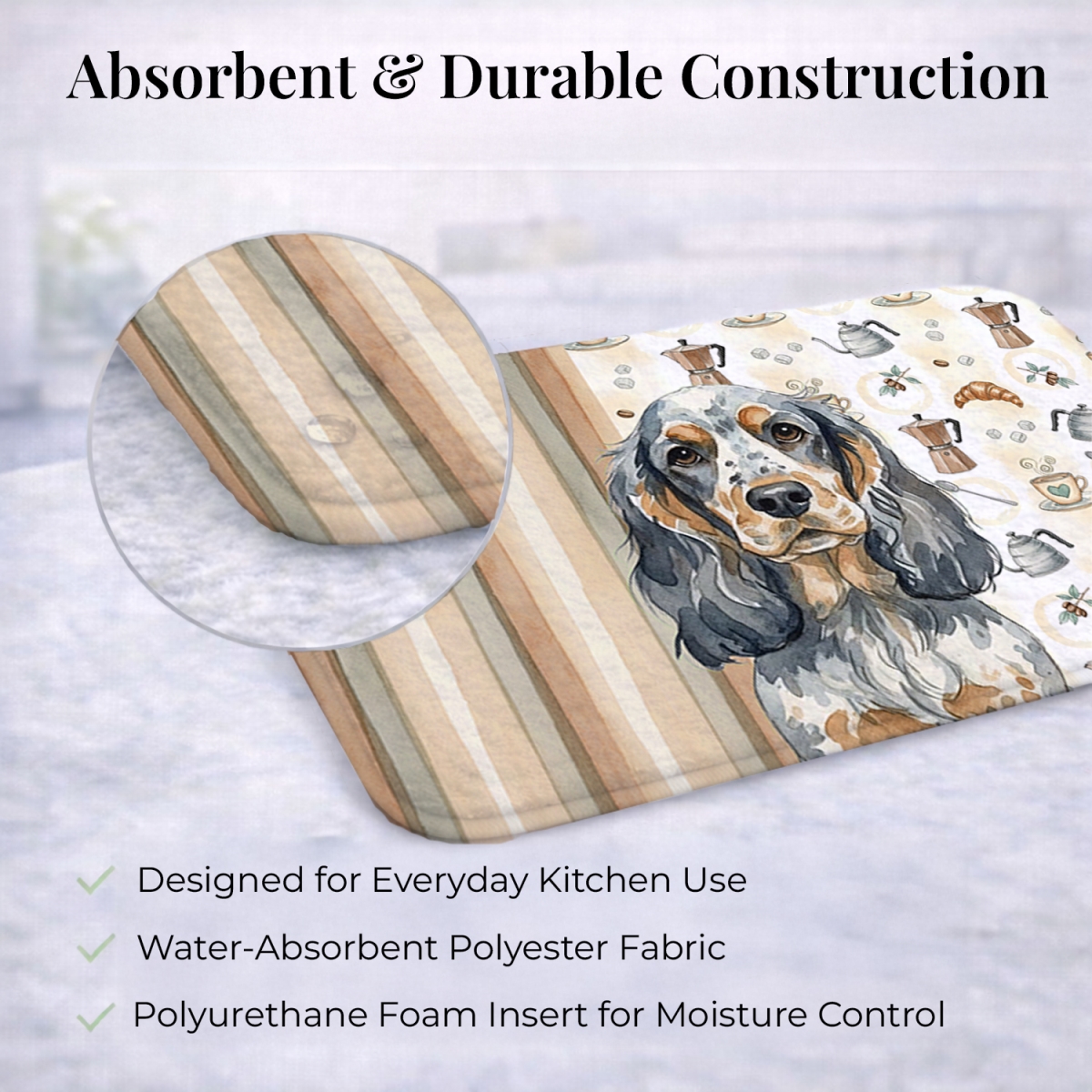 Picture of Carolines Treasures WDK7417DDM 21 x 14 in. Blue Roan & Tan English Cocker Spaniel Coffee Bar Dish Drying Mat