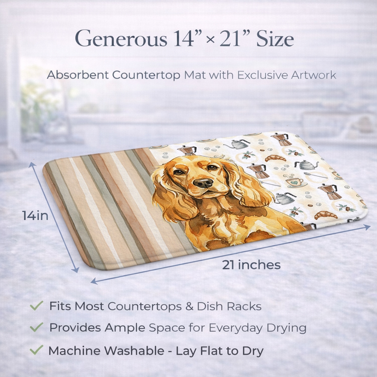 Picture of Carolines Treasures WDK7418DDM 21 x 14 in. Golden English Cocker Spaniel Coffee Bar Dish Drying Mat