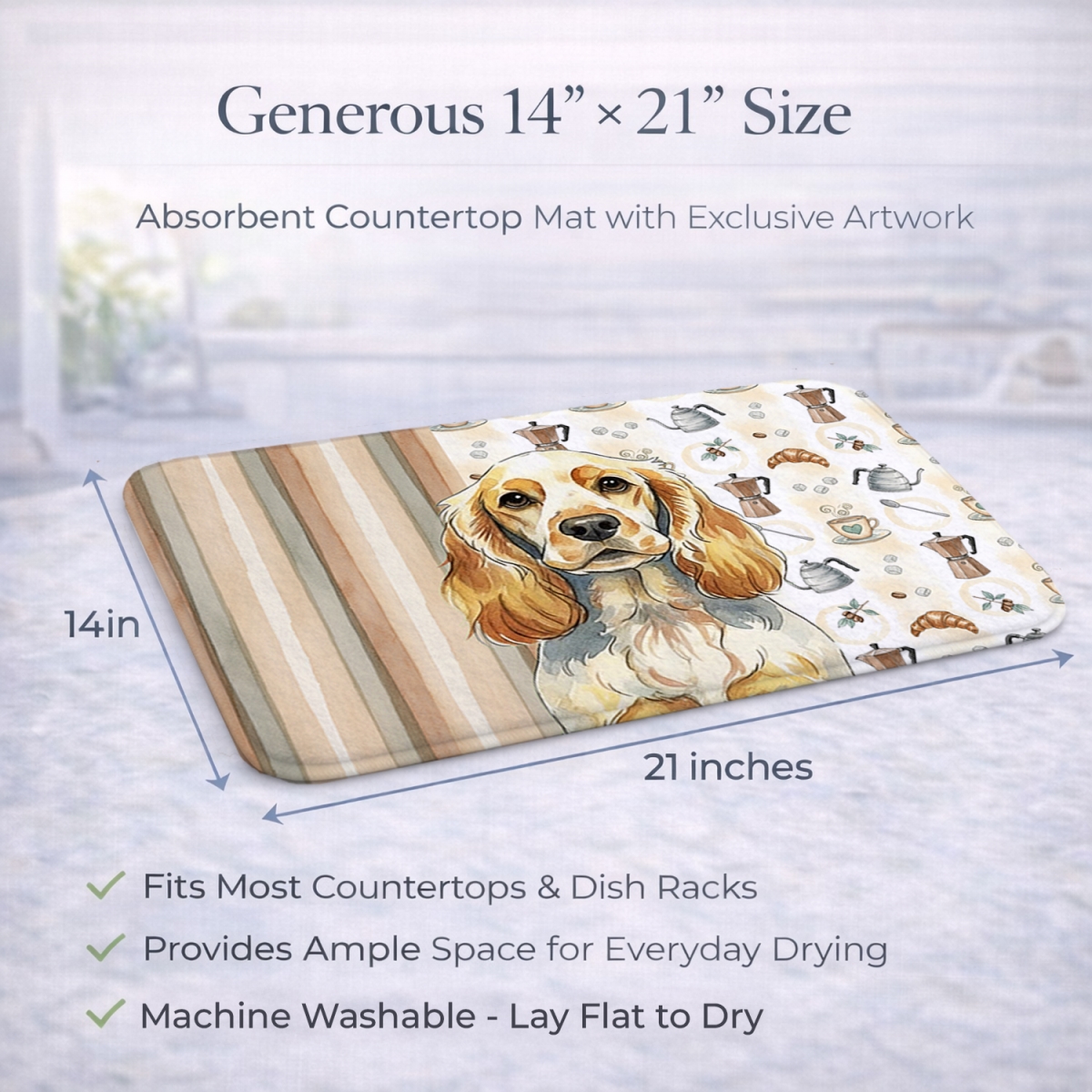 Picture of Carolines Treasures WDK7419DDM 21 x 14 in. Lemon Roan English Cocker Spaniel Coffee Bar Dish Drying Mat