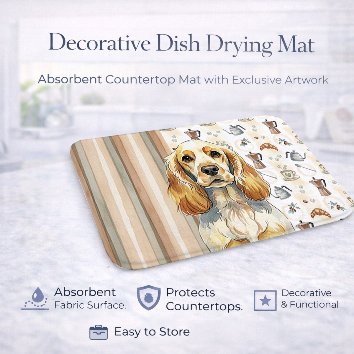 Picture of Carolines Treasures WDK7419DDM 21 x 14 in. Lemon Roan English Cocker Spaniel Coffee Bar Dish Drying Mat