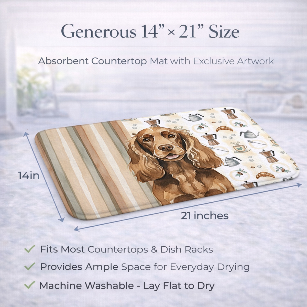 Picture of Carolines Treasures WDK7420DDM 21 x 14 in. Liver English Cocker Spaniel Coffee Bar Dish Drying Mat