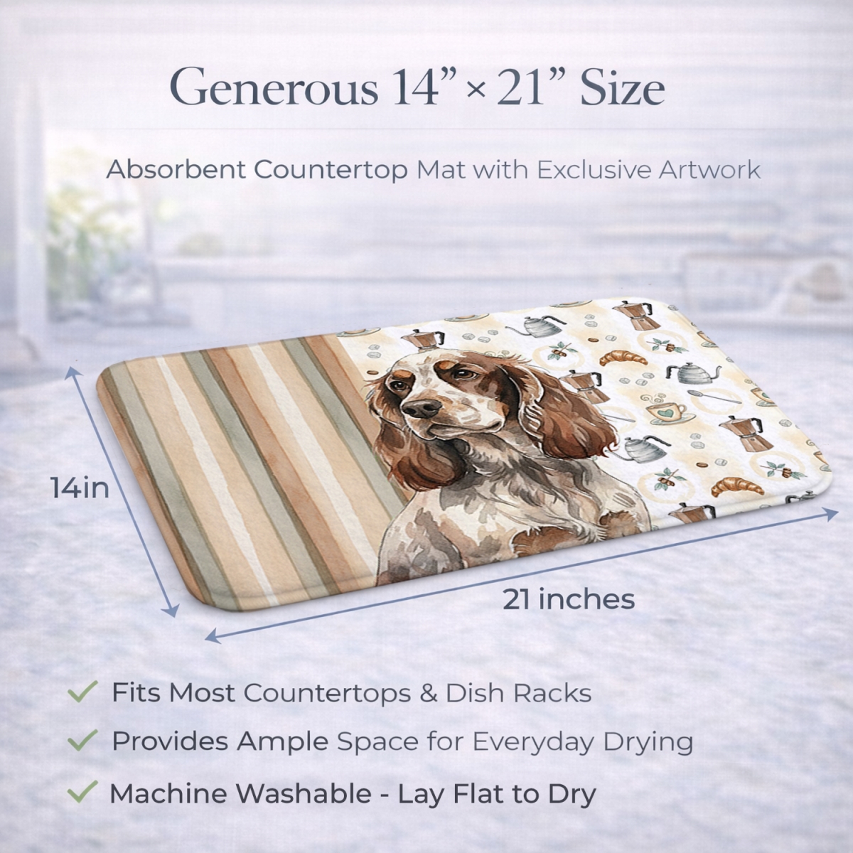 Picture of Carolines Treasures WDK7421DDM 21 x 14 in. Liver Roan English Cocker Spaniel Coffee Bar Dish Drying Mat