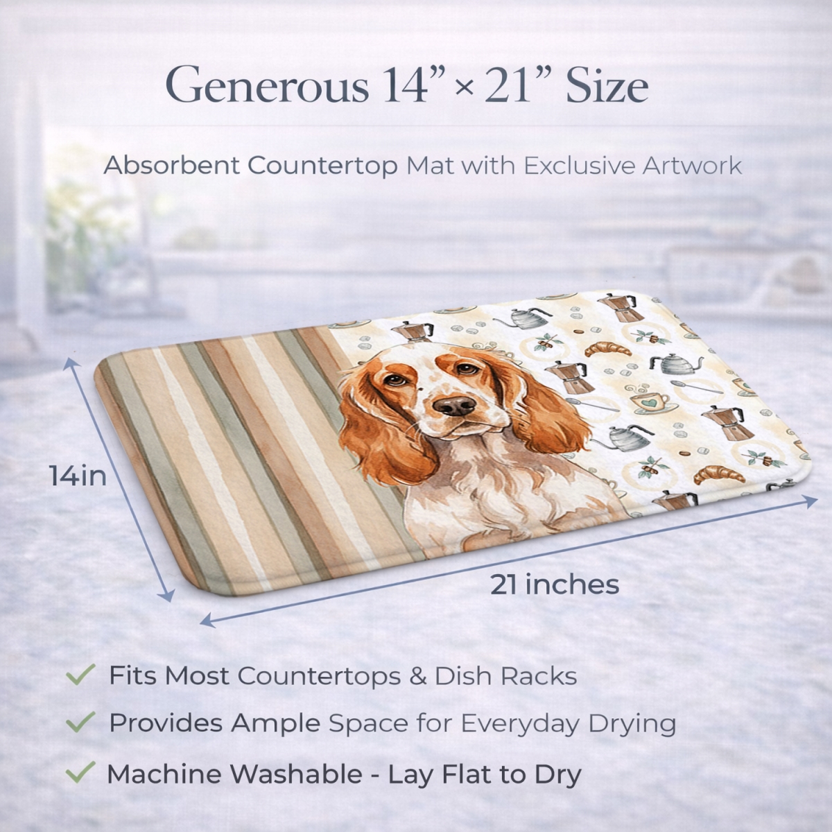 Picture of Carolines Treasures WDK7422DDM 21 x 14 in. Orange Roan English Cocker Spaniel Coffee Bar Dish Drying Mat