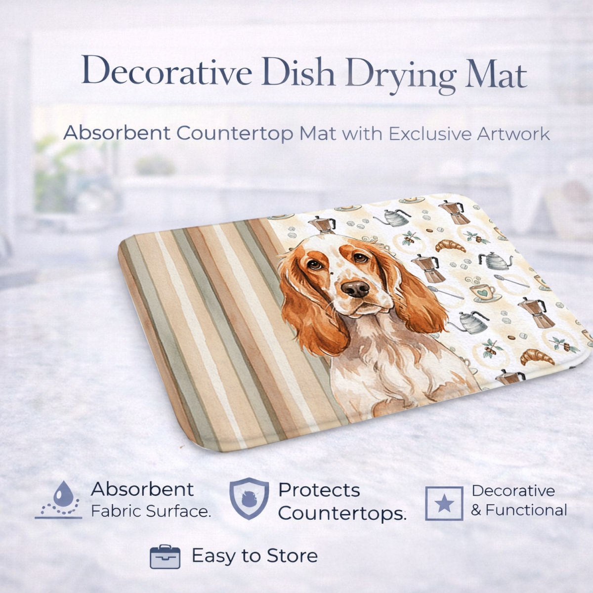 Picture of Carolines Treasures WDK7422DDM 21 x 14 in. Orange Roan English Cocker Spaniel Coffee Bar Dish Drying Mat