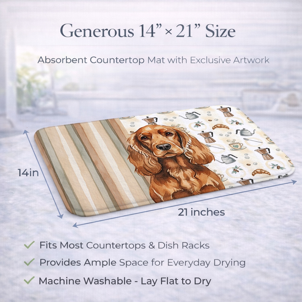 Picture of Carolines Treasures WDK7423DDM 21 x 14 in. Red English Cocker Spaniel Coffee Bar Dish Drying Mat