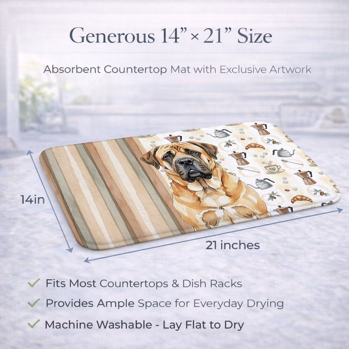 Picture of Carolines Treasures WDK7424DDM 21 x 14 in. Apricot English Mastiff Coffee Bar Dish Drying Mat