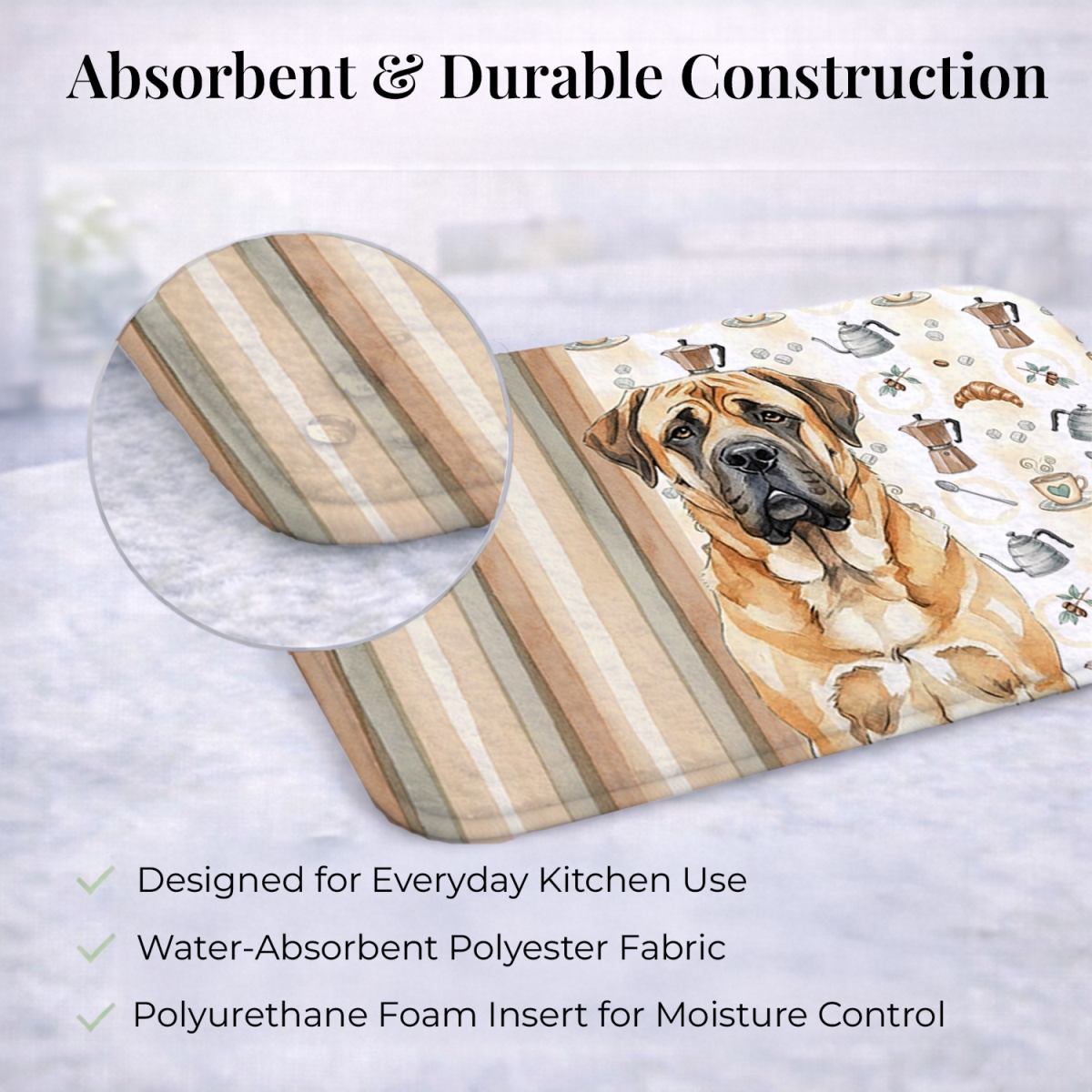 Picture of Carolines Treasures WDK7424DDM 21 x 14 in. Apricot English Mastiff Coffee Bar Dish Drying Mat
