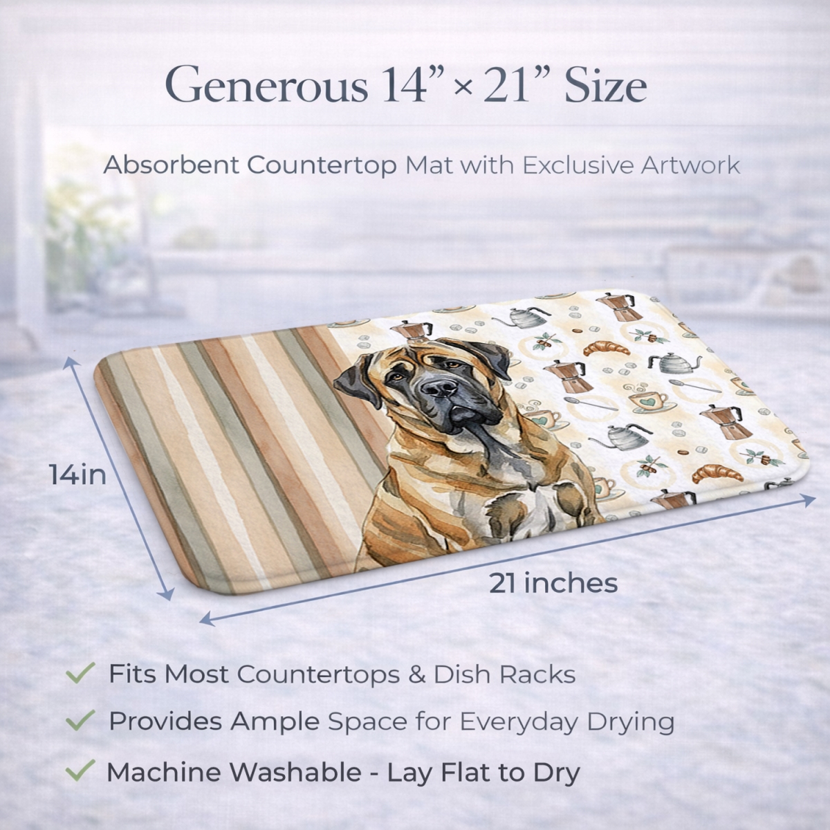 Picture of Carolines Treasures WDK7425DDM 21 x 14 in. Brindle English Mastiff Coffee Bar Dish Drying Mat