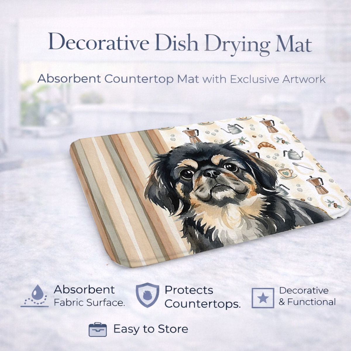 Picture of Carolines Treasures WDK7547DDM 21 x 14 in. Black & Tan Pekingese Coffee Bar Dish Drying Mat