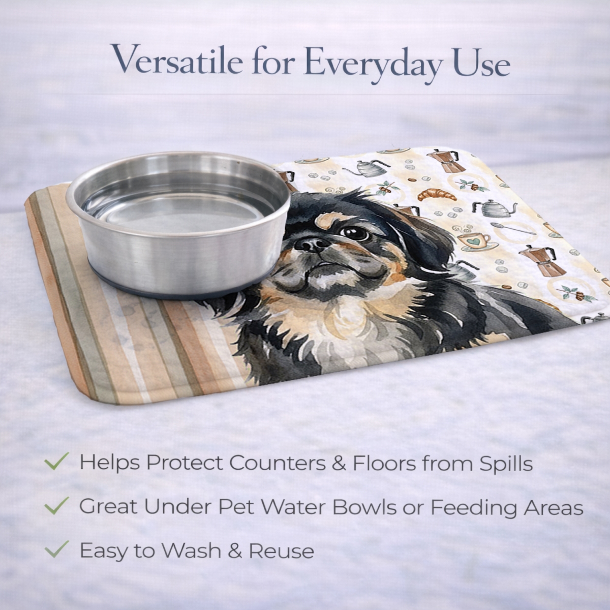 Picture of Carolines Treasures WDK7547DDM 21 x 14 in. Black & Tan Pekingese Coffee Bar Dish Drying Mat