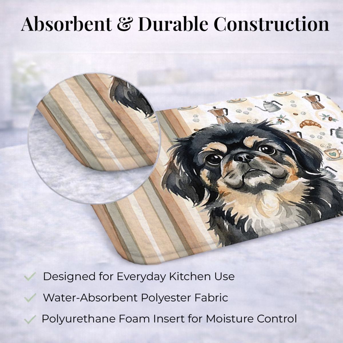 Picture of Carolines Treasures WDK7547DDM 21 x 14 in. Black & Tan Pekingese Coffee Bar Dish Drying Mat
