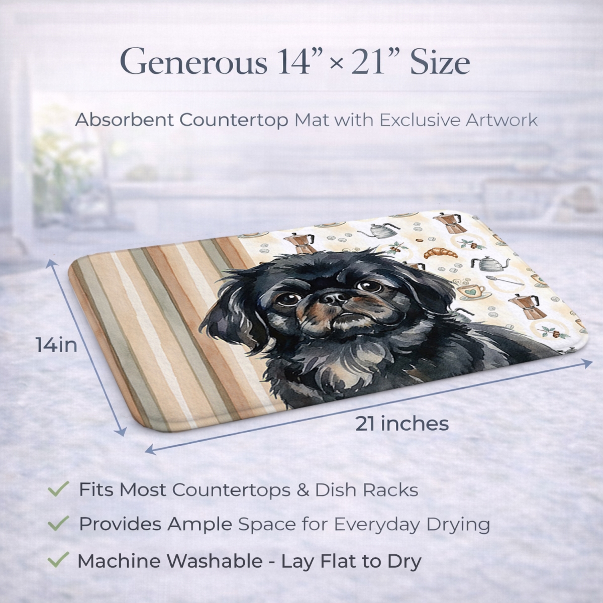 Picture of Carolines Treasures WDK7548DDM 21 x 14 in. Black Pekingese Coffee Bar Dish Drying Mat
