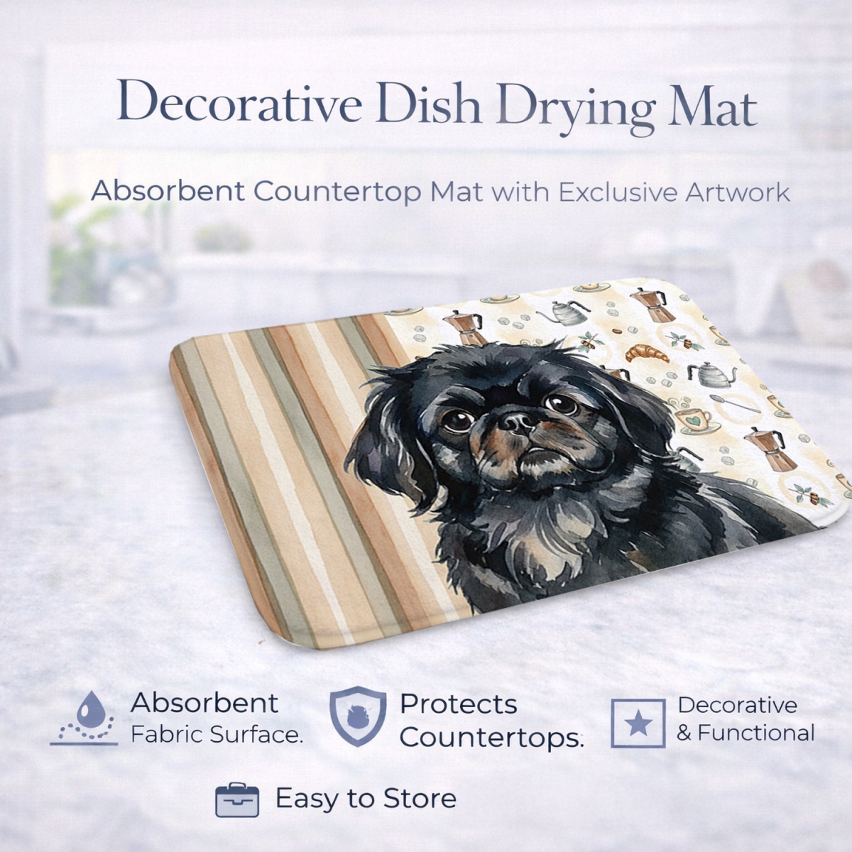 Picture of Carolines Treasures WDK7548DDM 21 x 14 in. Black Pekingese Coffee Bar Dish Drying Mat