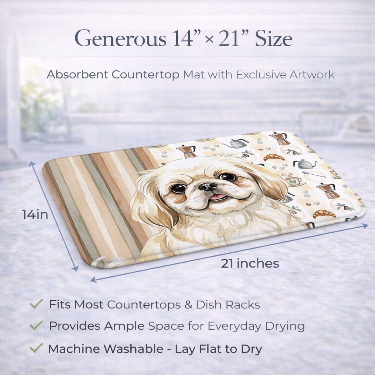 Picture of Carolines Treasures WDK7549DDM 21 x 14 in. Cream Pekingese Coffee Bar Dish Drying Mat