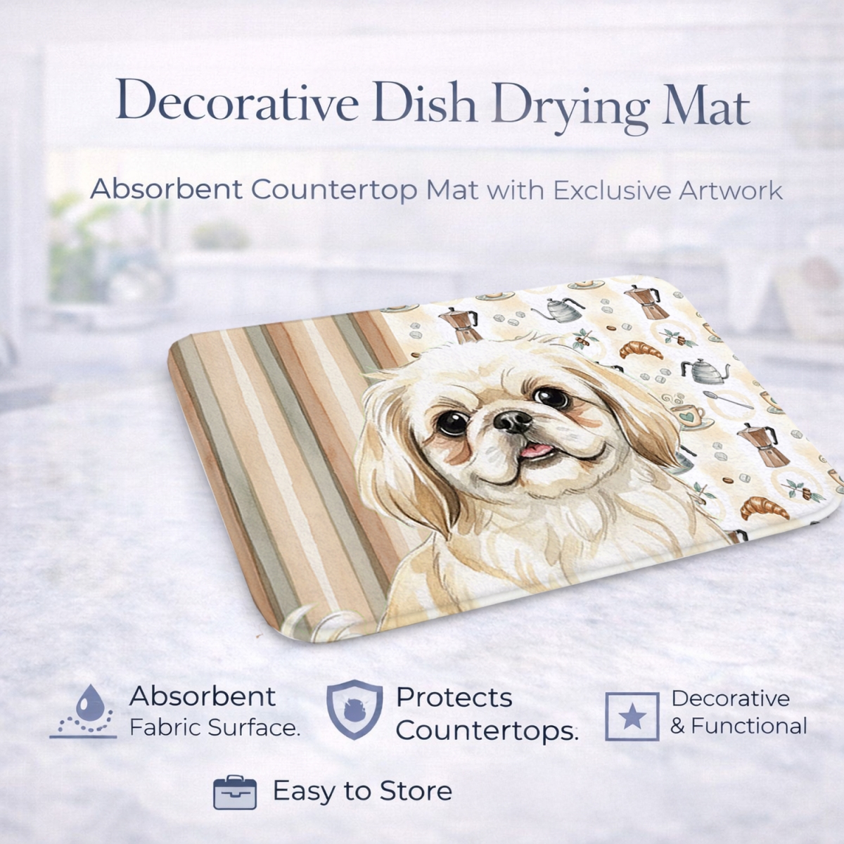 Picture of Carolines Treasures WDK7549DDM 21 x 14 in. Cream Pekingese Coffee Bar Dish Drying Mat