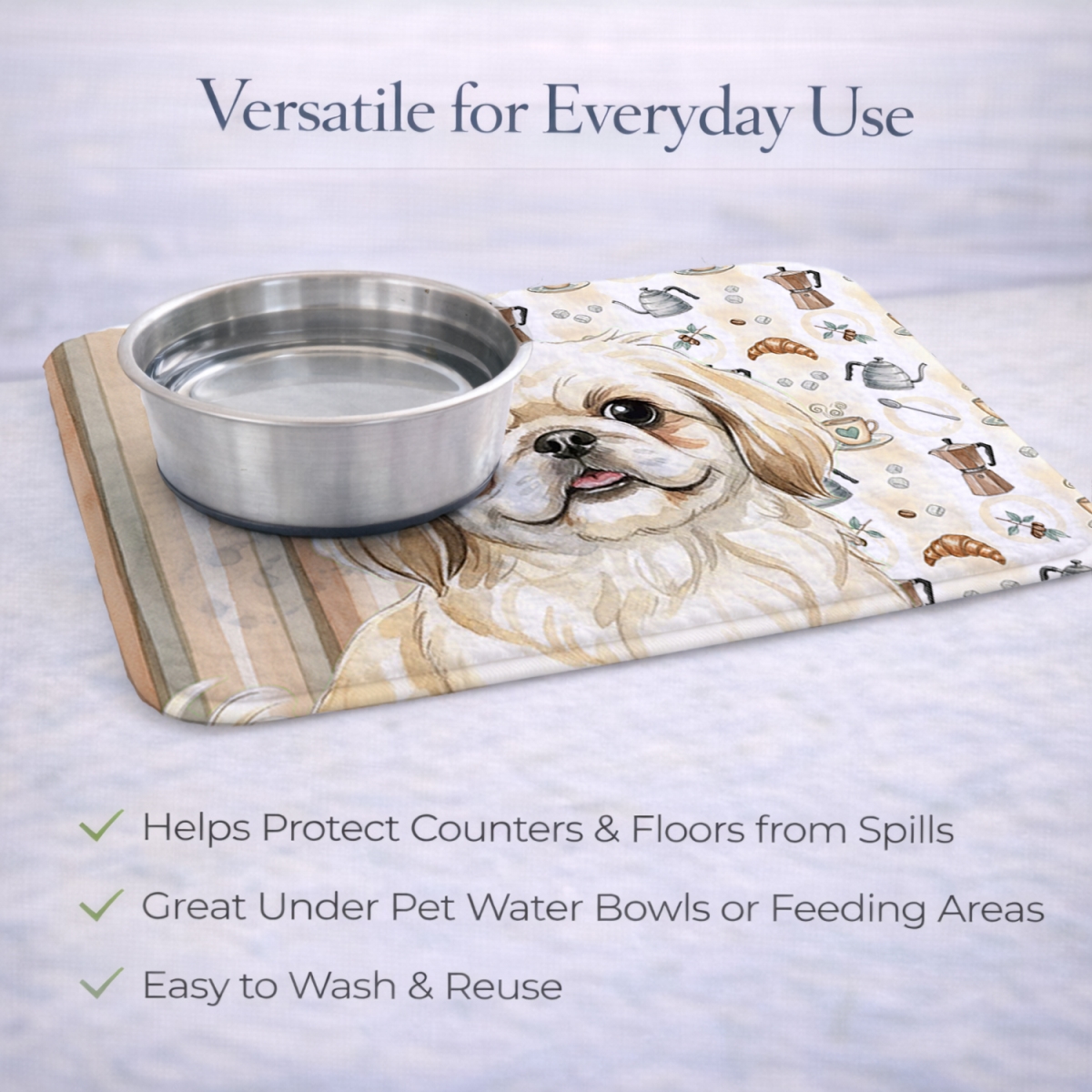 Picture of Carolines Treasures WDK7549DDM 21 x 14 in. Cream Pekingese Coffee Bar Dish Drying Mat