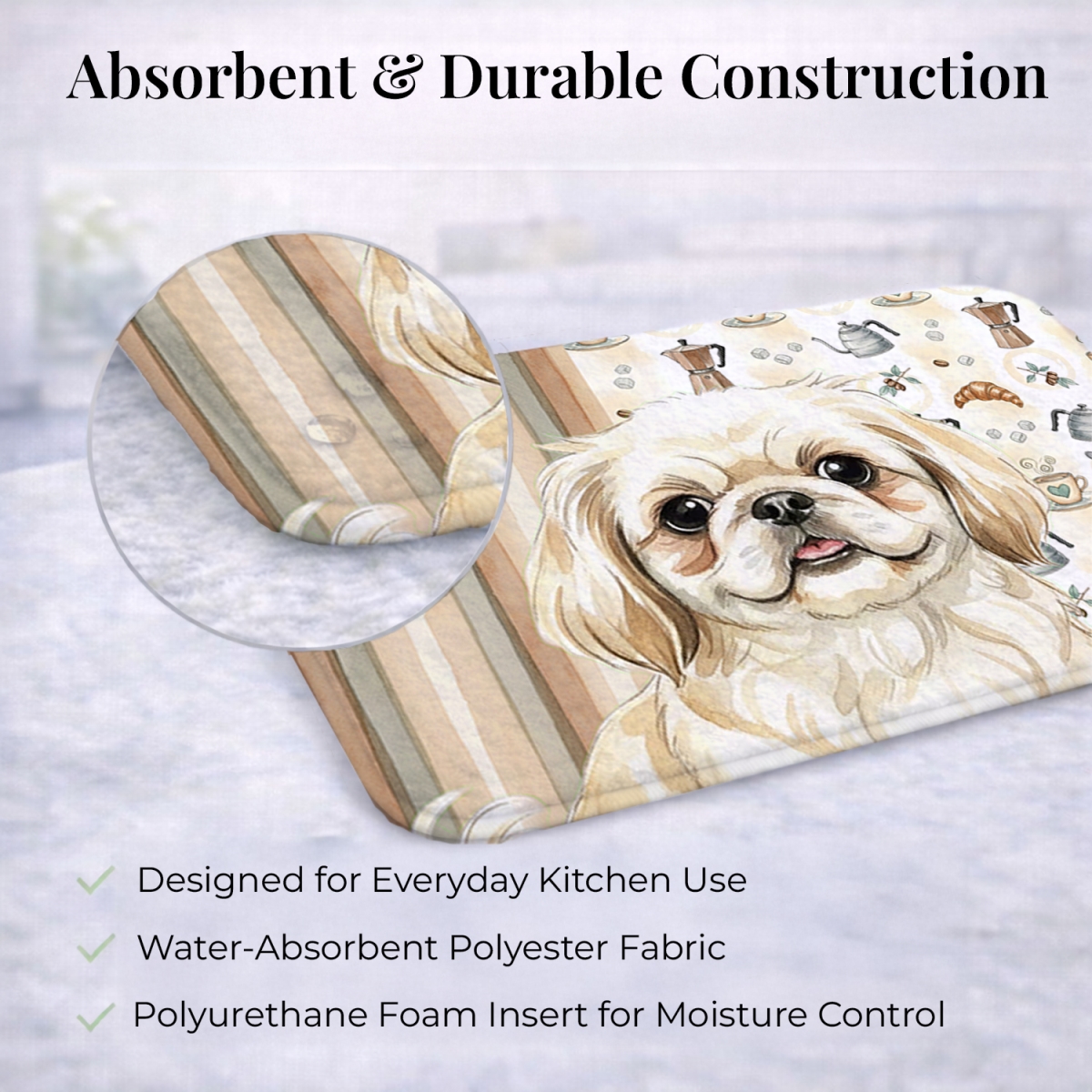 Picture of Carolines Treasures WDK7549DDM 21 x 14 in. Cream Pekingese Coffee Bar Dish Drying Mat