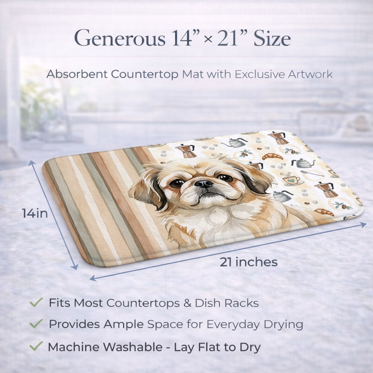 Picture of Carolines Treasures WDK7550DDM 21 x 14 in. Fawn Pekingese Coffee Bar Dish Drying Mat