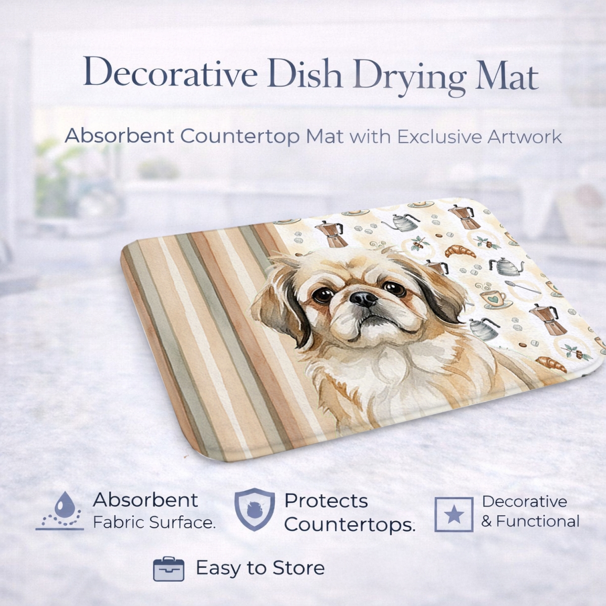Picture of Carolines Treasures WDK7550DDM 21 x 14 in. Fawn Pekingese Coffee Bar Dish Drying Mat