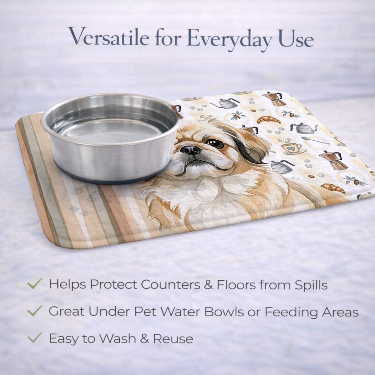 Picture of Carolines Treasures WDK7550DDM 21 x 14 in. Fawn Pekingese Coffee Bar Dish Drying Mat