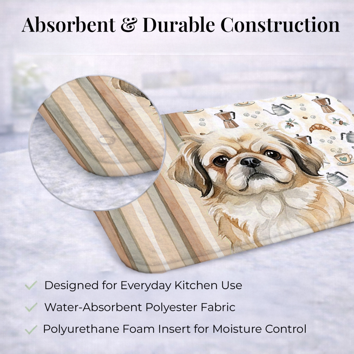 Picture of Carolines Treasures WDK7550DDM 21 x 14 in. Fawn Pekingese Coffee Bar Dish Drying Mat