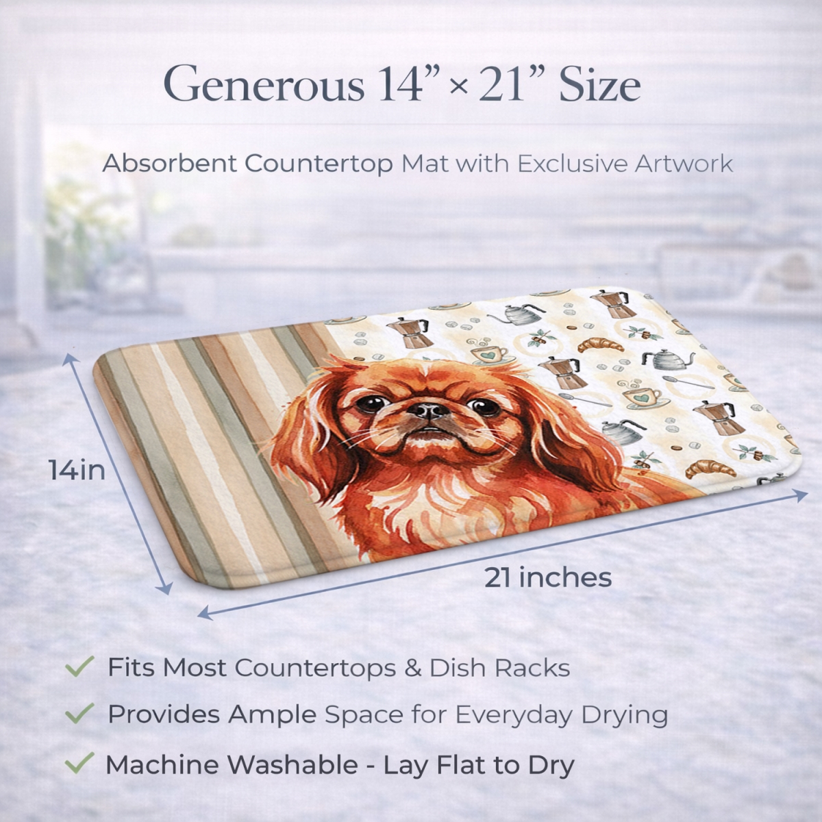 Picture of Carolines Treasures WDK7551DDM 21 x 14 in. Red Pekingese Coffee Bar Dish Drying Mat