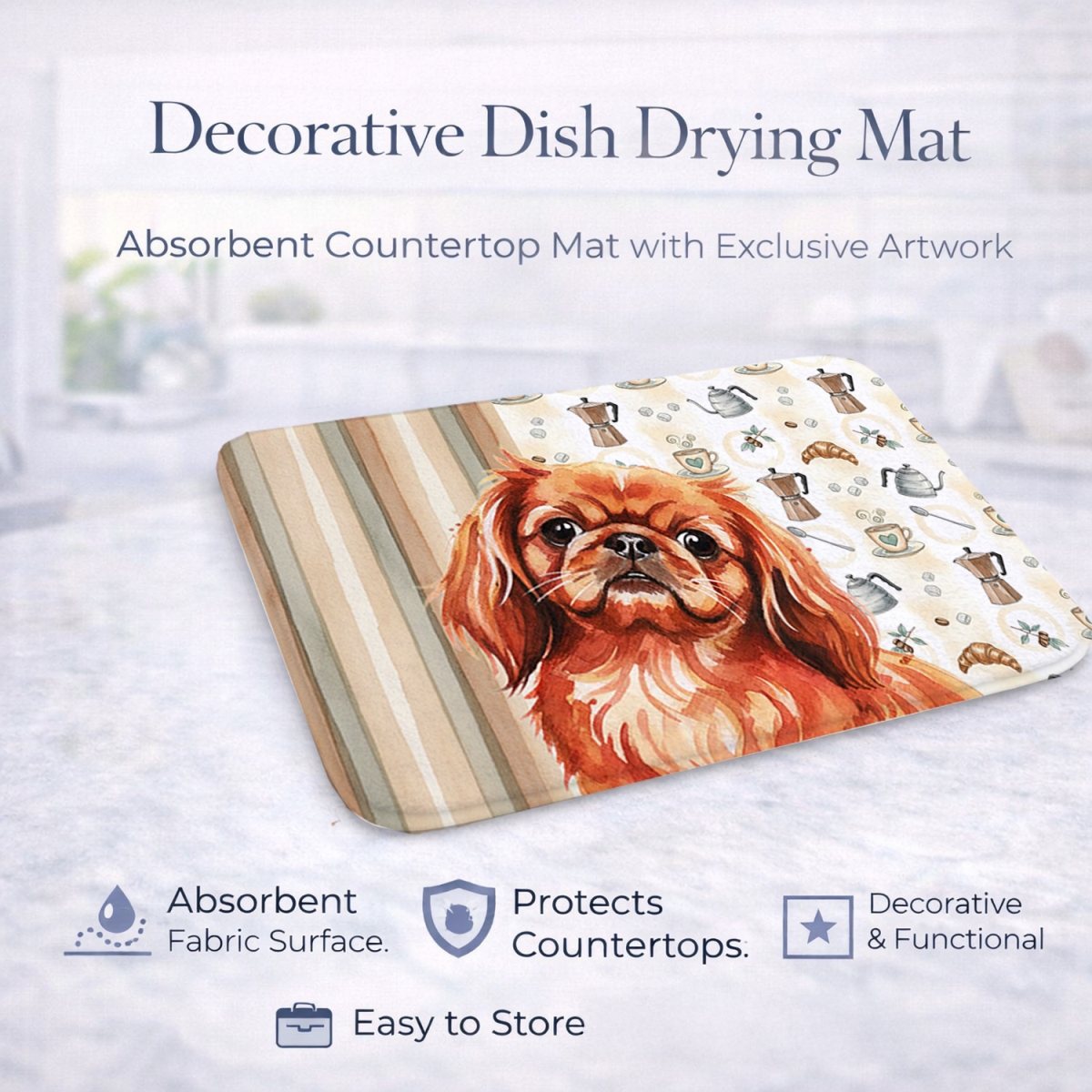 Picture of Carolines Treasures WDK7551DDM 21 x 14 in. Red Pekingese Coffee Bar Dish Drying Mat