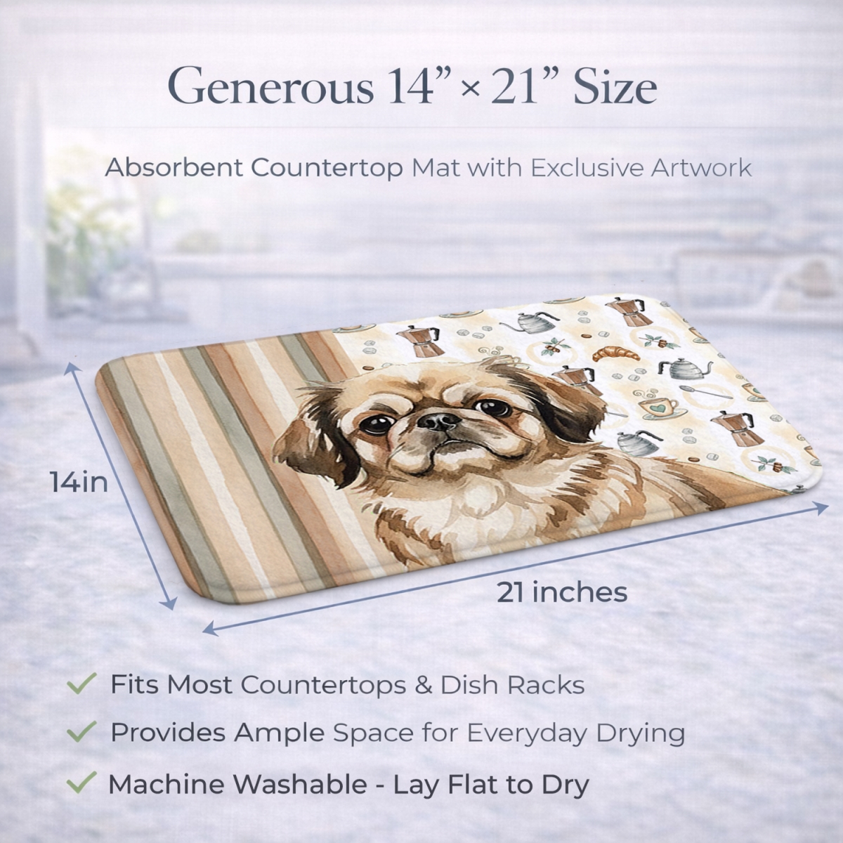 Picture of Carolines Treasures WDK7552DDM 21 x 14 in. Sable Pekingese Coffee Bar Dish Drying Mat